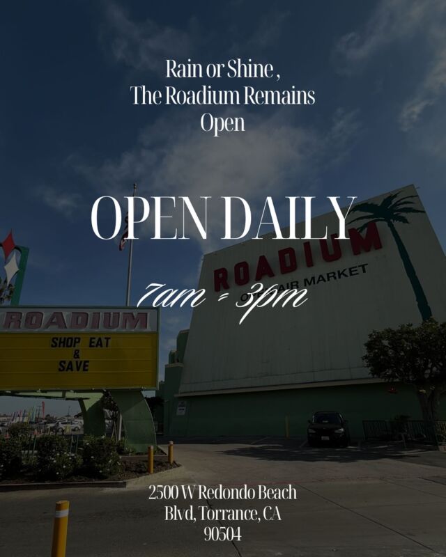 Rain or shine, The Roadium is OPEN! ☀️🌧️ Come shop with us daily from 7 AM - 3 PM. See you soon! #theroadium #roadium #openairmarket #shop #shoplocal #shopsmall #support #supportsmallbusiness