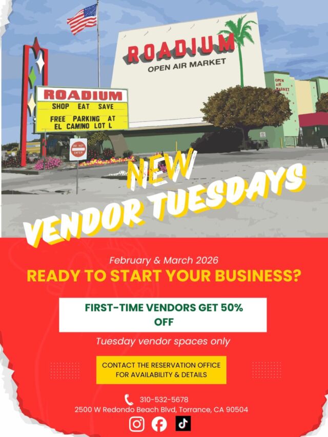 🚨 Attention new sellers 🚨

Tuesdays are for you: ✨50% OFF in your sales space if it’s your first time with us✨, book now! 

📲 Contact the reservation office 310-532-5678

Only for the month of February and March 2026.

•••

 🚨Atención nuevos vendedores 🚨

Los martes son para ti: ✨50% OFF en tu espacio de venta si es tu primera vez con nosotros✨, ¡reserva ya!

Contacta a la oficina de reservaciones 📲 310-532-5678

Solo por el mes de febrero y marzo de 2026.