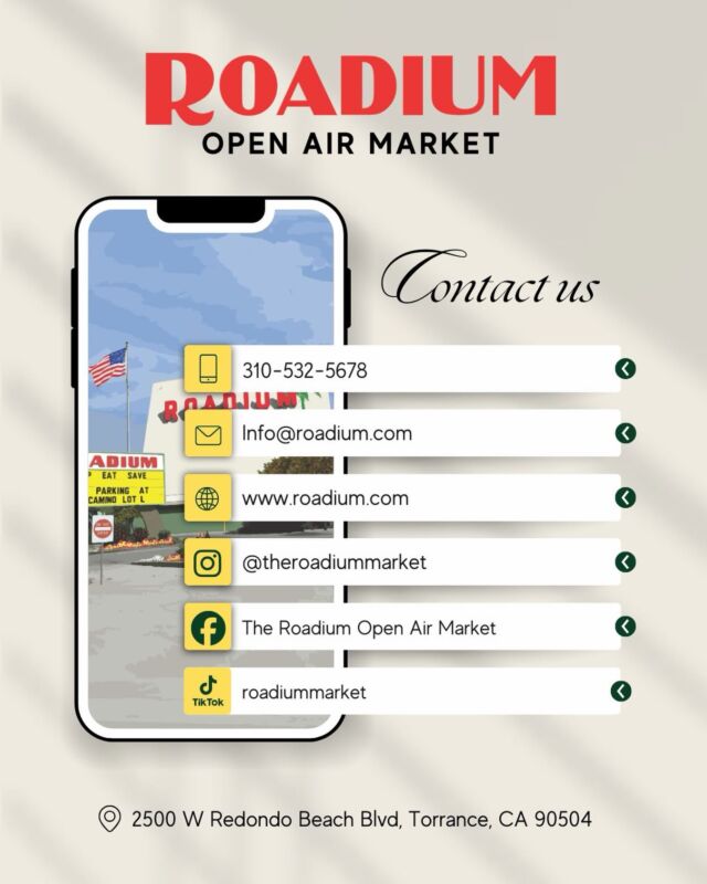 Síguenos en todas nuestras redes 📲
Para enterarte de eventos, sorpresas y todo lo que pasa en
Roadium Open Air Market ✨

•••

Follow us on all our social media 📲
So you don’t miss events, surprises, and everything happening at Roadium Open Air Market ✨