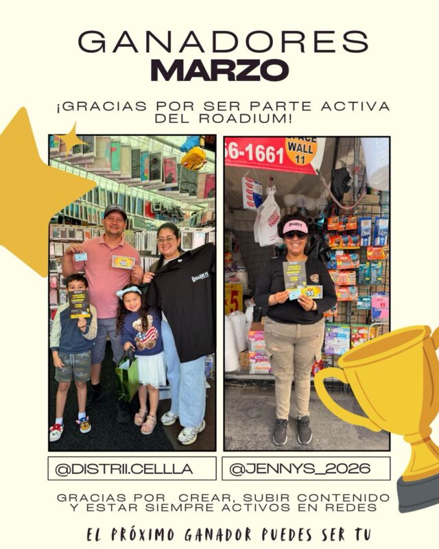 Felicidades a nuestros ganadores de marzo! 🎉🏆 este premio es por su constancia en redes y por sumar a nuestra comunidad✨ 

Recuerden que cada mes escogemos ganadores! El próximo podrías ser tu 🙌🏻 así que sigue subiendo historias, graba tu día a día en el Roadium o cuéntanos en qué espacio te pueden encontrar 💫 

•••

Congratulations to our March winners! 🎉🏆 this award is for your consistency in networks and for adding to our community✨

Remember that every month we choose winners! The next one could be your 🙌🏻 so keep uploading stories, record your day to day at the Roadium or tell us in which space they can find you 💫