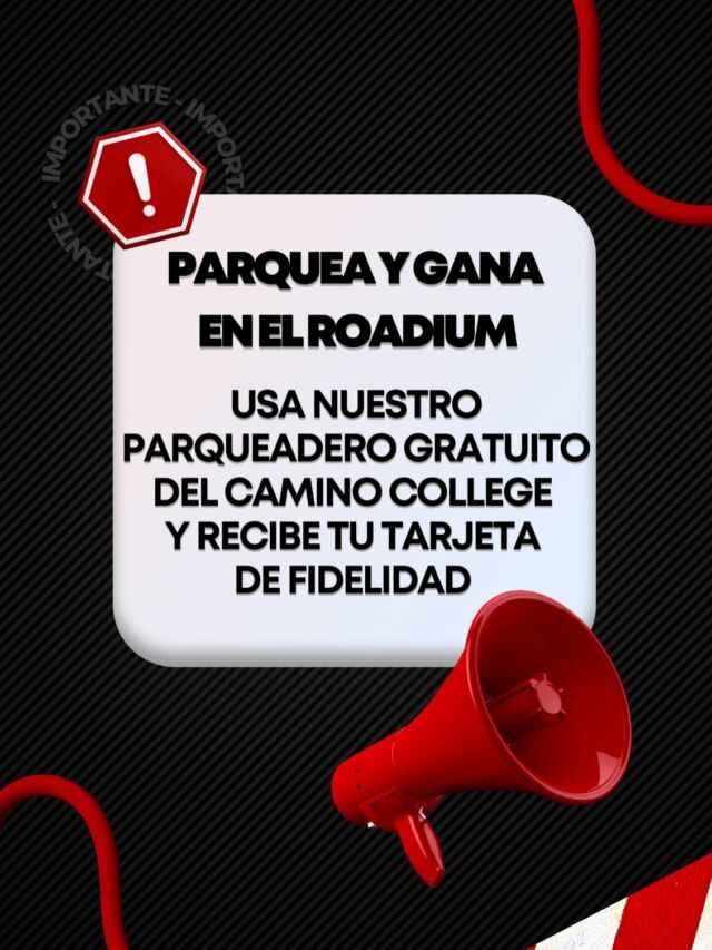 RECUERDA 🚨 

En el Camino College encuentras parqueadero gratuito! ✨🙌🏻 parquea rápido, sin problemas y además, recibe una tarjeta de lealtad por usar ese parqueadero 👏🏻 

REMEMBER 🚨

At the Camino College you will find free parking! ✨🙌🏻 park fast, without problems and also, receive a loyalty card for using that parking lot 👏🏻